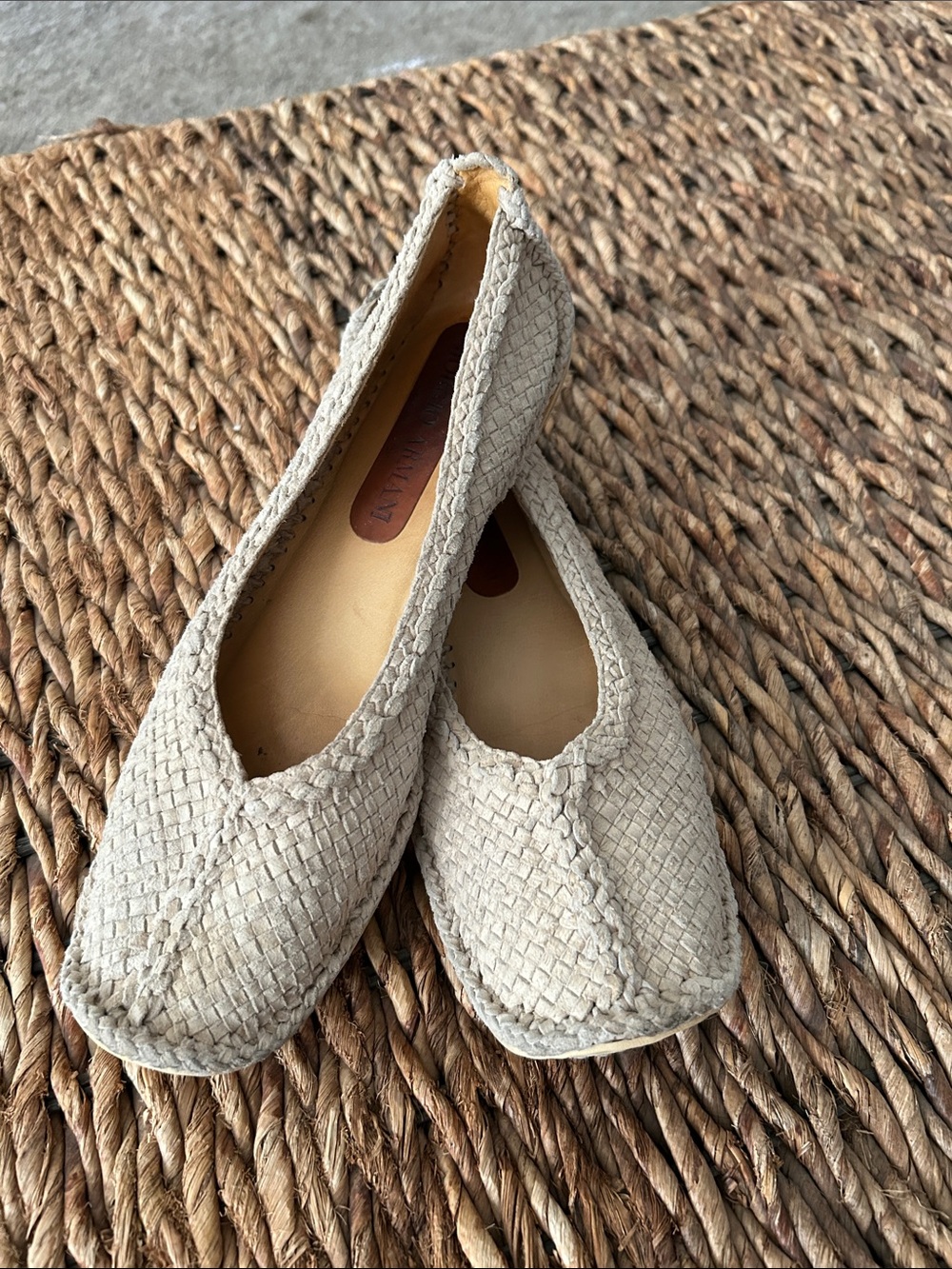 Vintage Giorgio Armani Braided/Woven Slip-On Flats in Light Taupe. Driving Shoes
